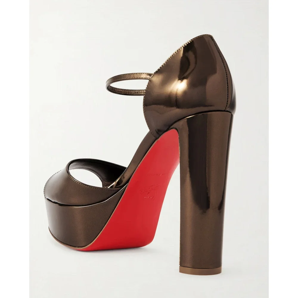 Christian Louboutin Sandaloo 130 Bronzo Brown Platform Block Heel Sandal Pump 41